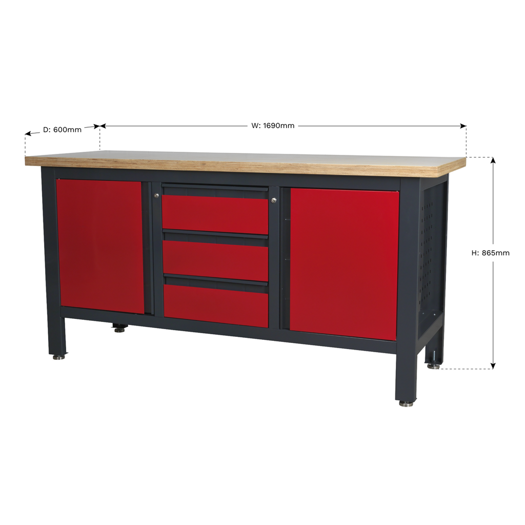 Workbench with 3 Drawers & 2 Cupboards AP1905C