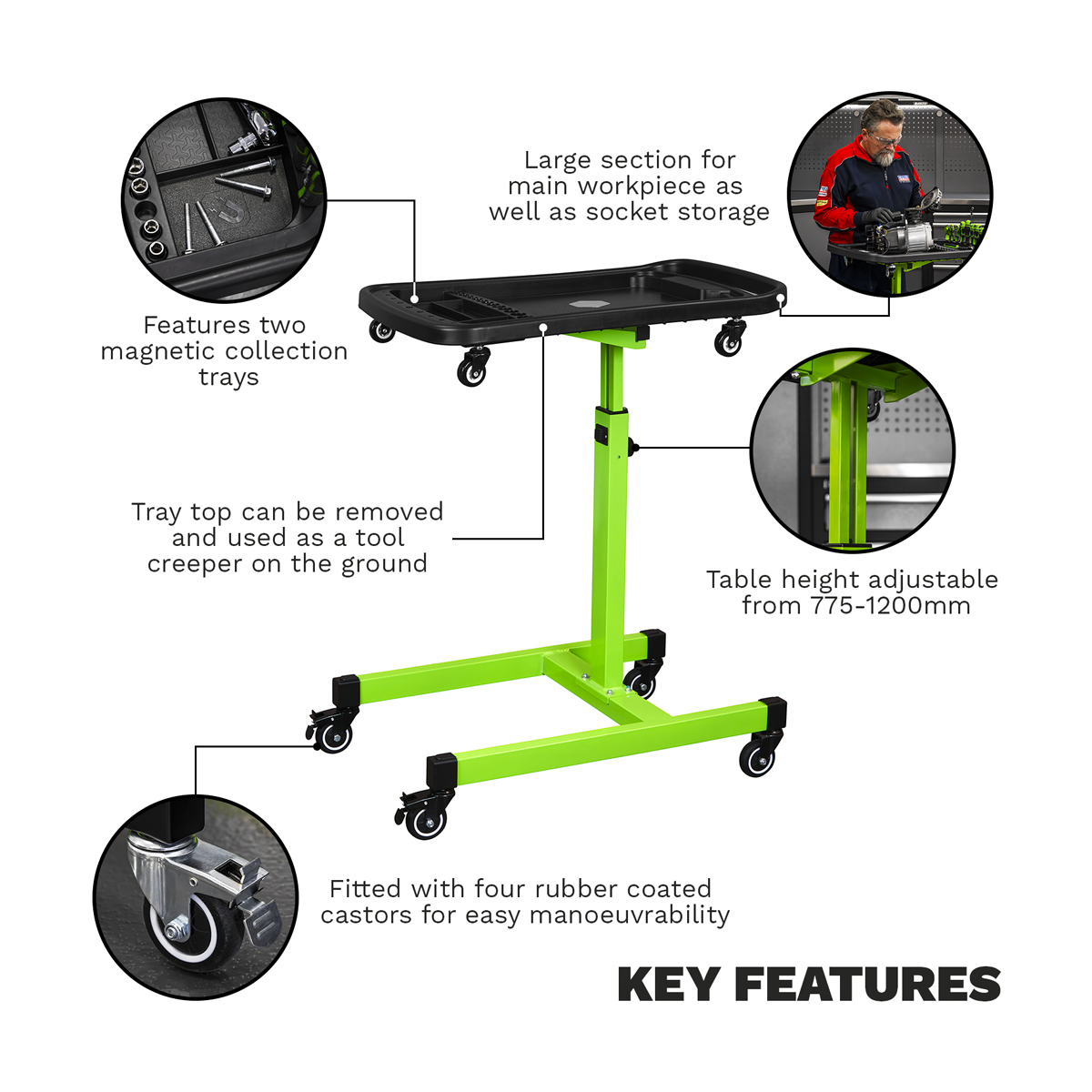 Adjustable-Height Mobile Workstation with Removable Top Tray AP201