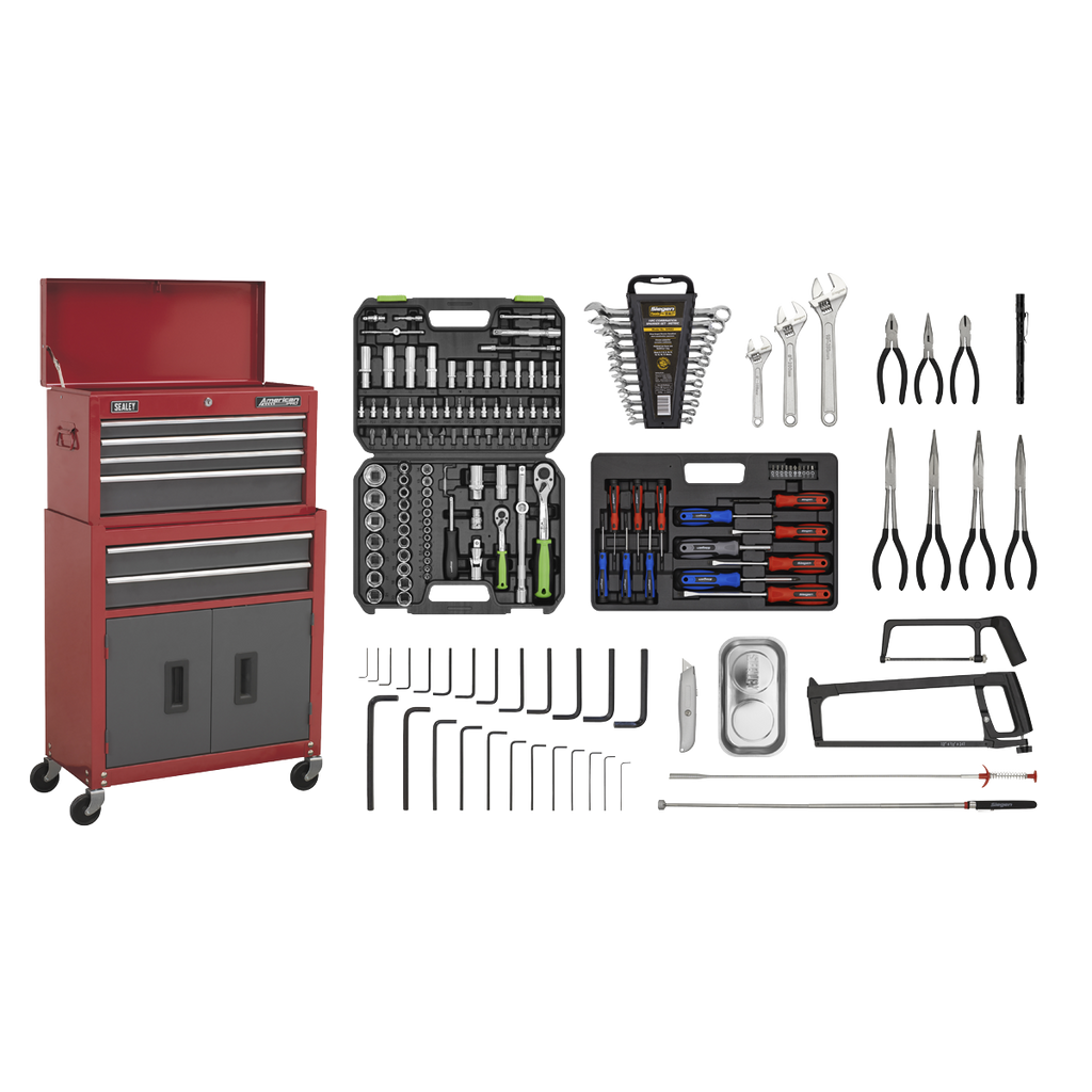 Topchest & Rollcab Combination 6 Drawer with 170pc Tool Kit - Red/Grey AP2200BBCOMBO