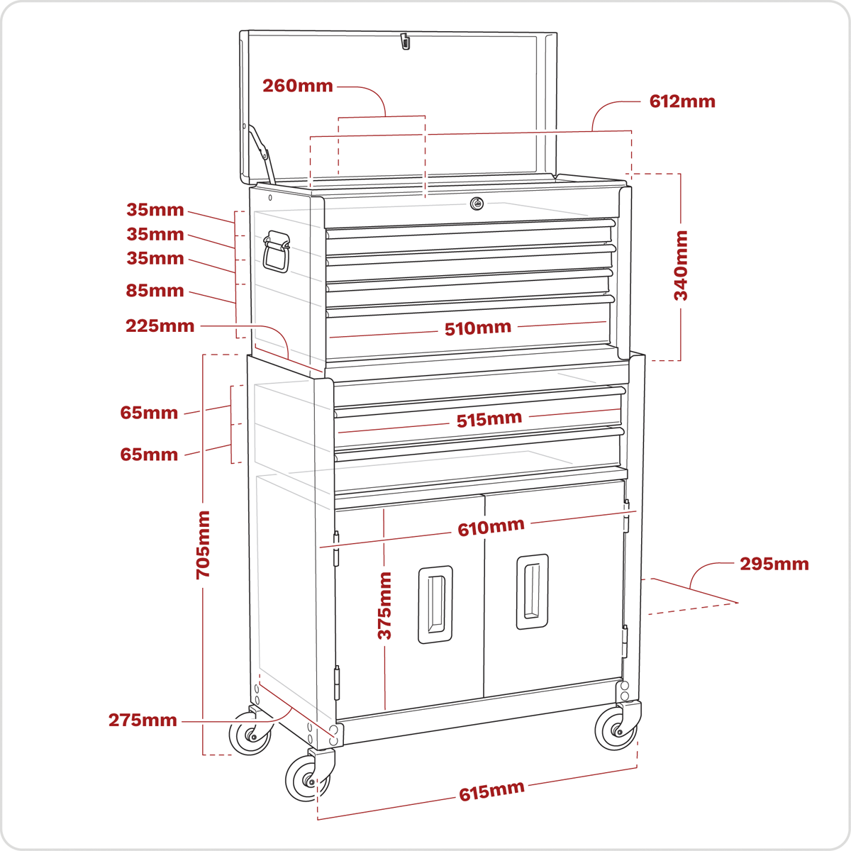 Topchest & Rollcab Combination 6 Drawer - Purple/Grey AP2200BBCP