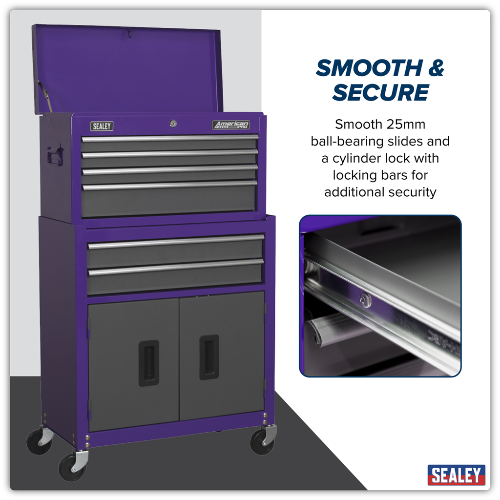 Topchest & Rollcab Combination 6 Drawer - Purple/Grey AP2200BBCP