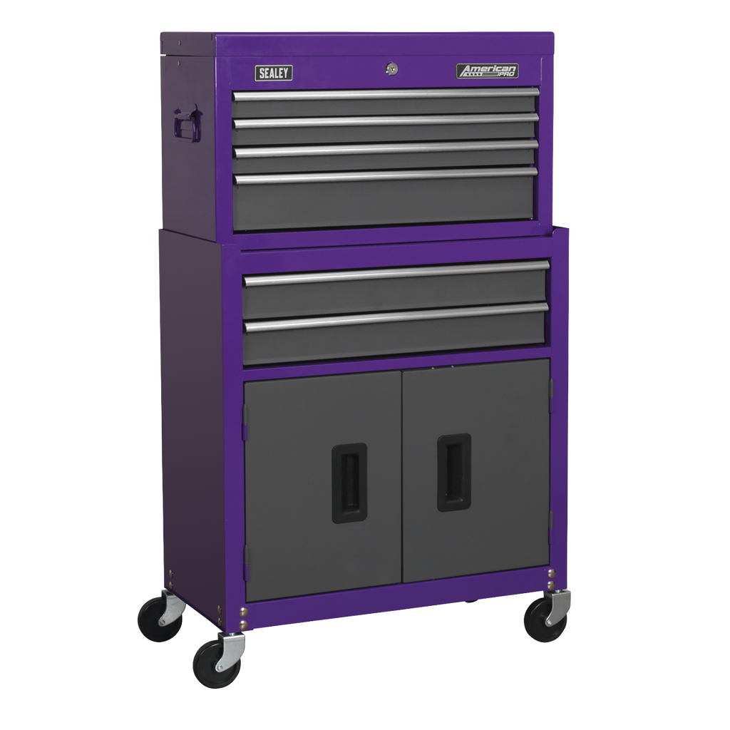 Topchest & Rollcab Combination 6 Drawer - Purple/Grey AP2200BBCP