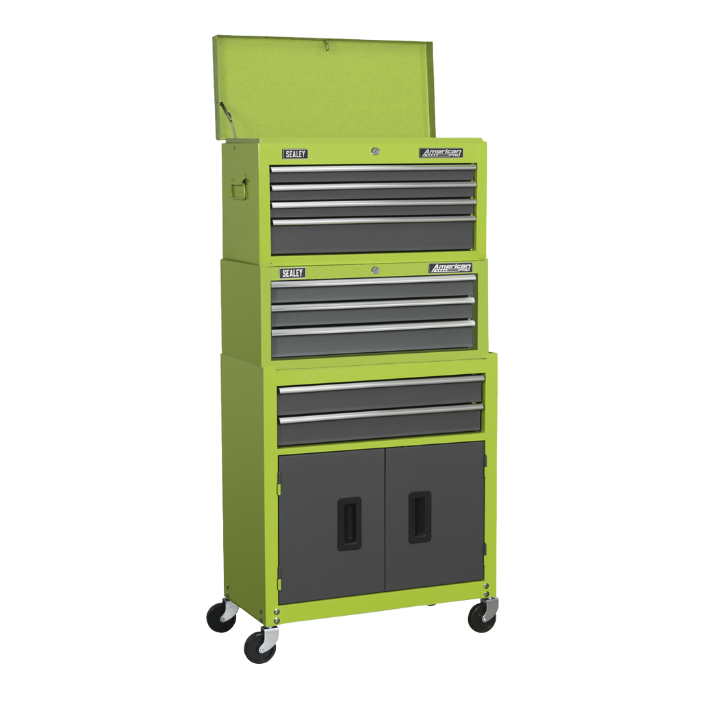 Topchest, Mid-Box Tool Chest & Rollcab 9 Drawer Stack - Green AP2200BBHVSTACK