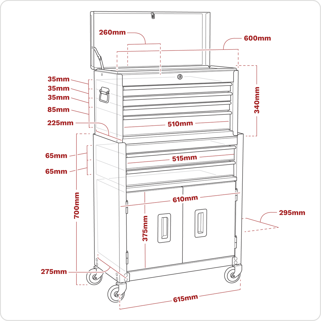 Topchest & Rollcab Combination 6 Drawer - Red AP2200BB