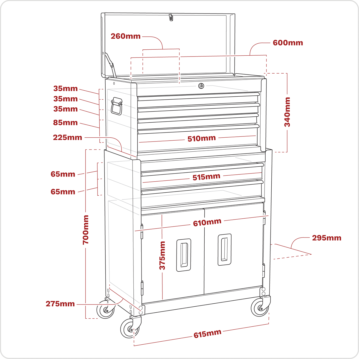 Topchest & Rollcab Combination 6 Drawer - Red AP2200BB