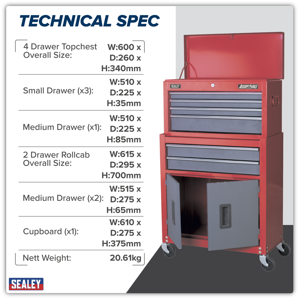 Topchest & Rollcab Combination 6 Drawer - Red AP2200BB