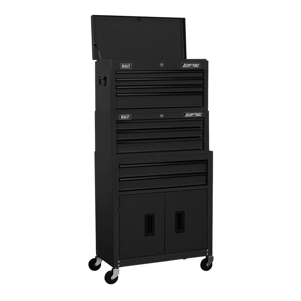 Topchest, Mid-Box Tool Chest & Rollcab Stack 9 Drawer - Black AP2200BKSTACK