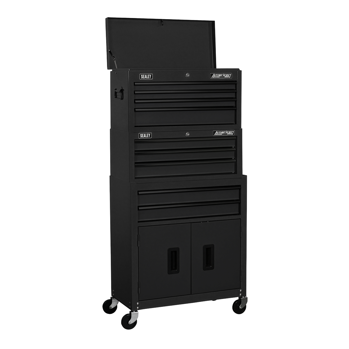 Topchest, Mid-Box Tool Chest & Rollcab Stack 9 Drawer - Black AP2200BKSTACK