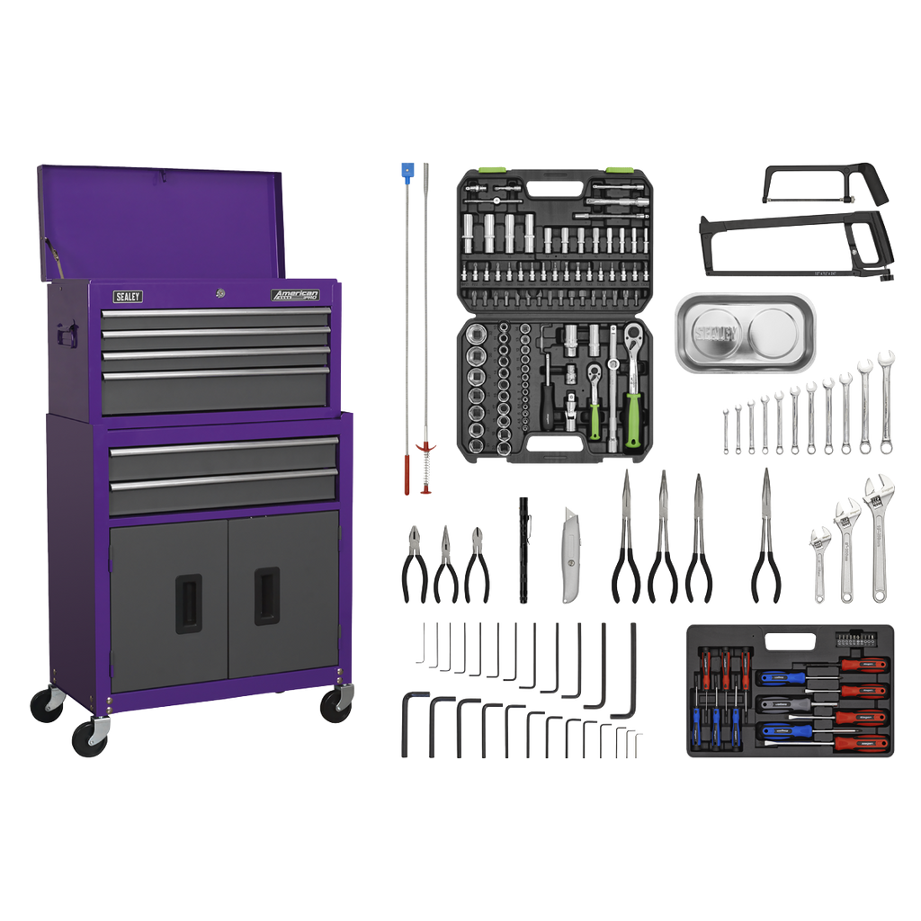 Topchest & Rollcab Combination 6 Drawer with 170pc Tool Kit - Purple/Grey AP2200COMBOCP