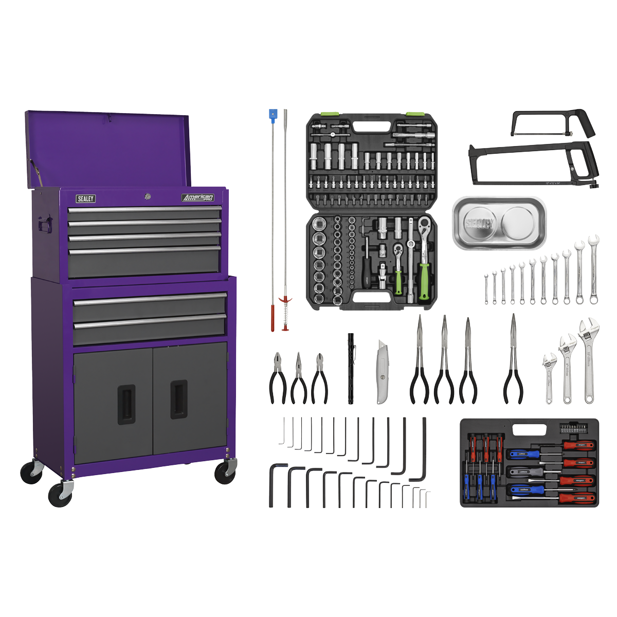 Topchest & Rollcab Combination 6 Drawer with 170pc Tool Kit - Purple/Grey AP2200COMBOCP