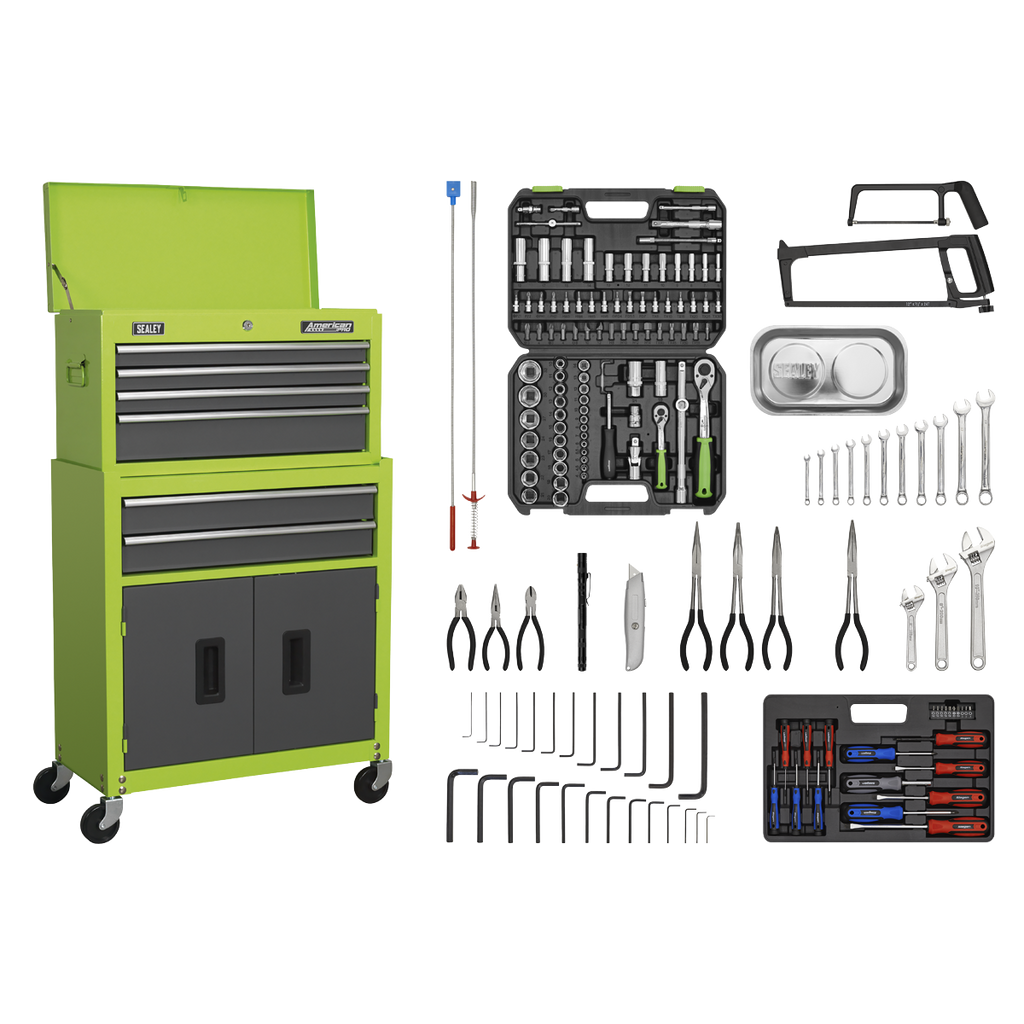 Topchest & Rollcab Combination 6 Drawer with 170pc Tool Kit - Green/Grey AP2200COMBOHV