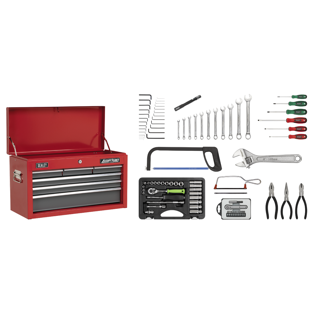 Topchest 6 Drawer with 98pc Tool Kit - Red/Grey AP2201BBCOMBO