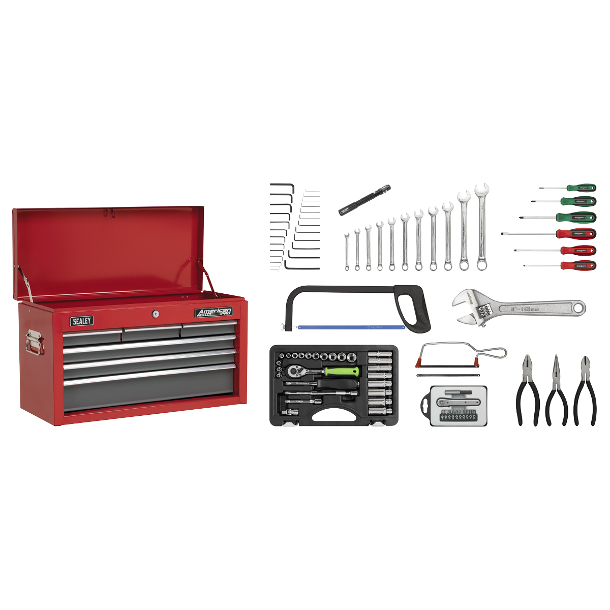 Topchest 6 Drawer with 98pc Tool Kit - Red/Grey AP2201BBCOMBO