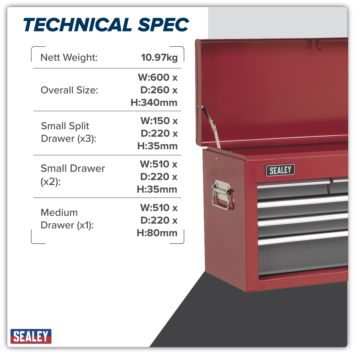 Topchest 6 Drawer - Red/Grey AP2201BB