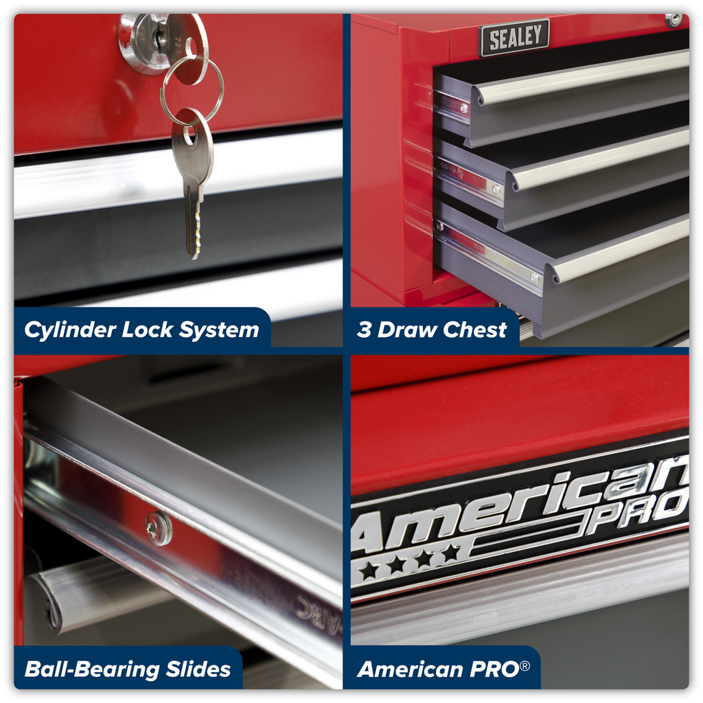 Mid-Box Tool Chest 3 Drawer - Red/Grey AP22309BB