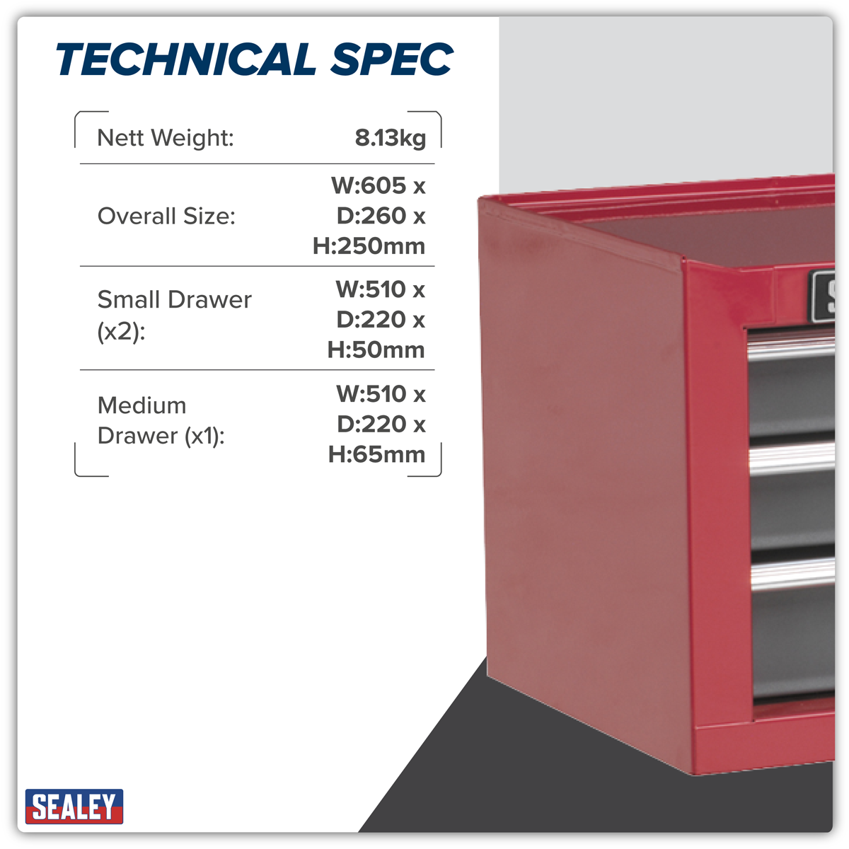 Mid-Box Tool Chest 3 Drawer - Red/Grey AP22309BB