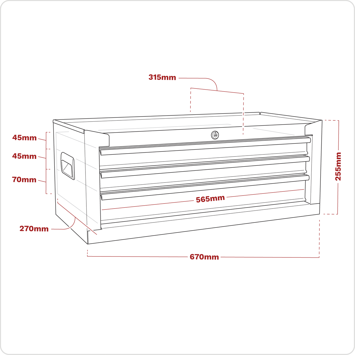 Mid-Box Tool Chest 3 Drawer - Black AP223B