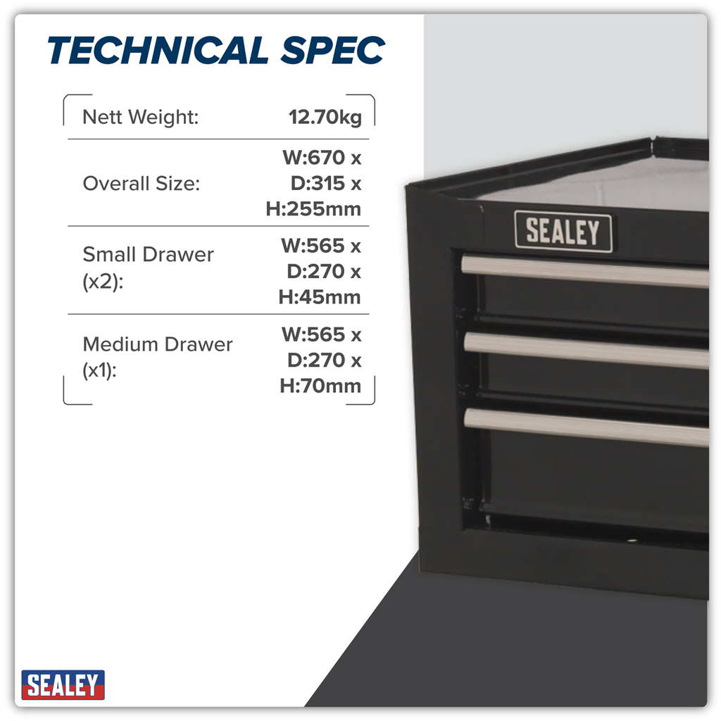 Mid-Box Tool Chest 3 Drawer - Black AP223B