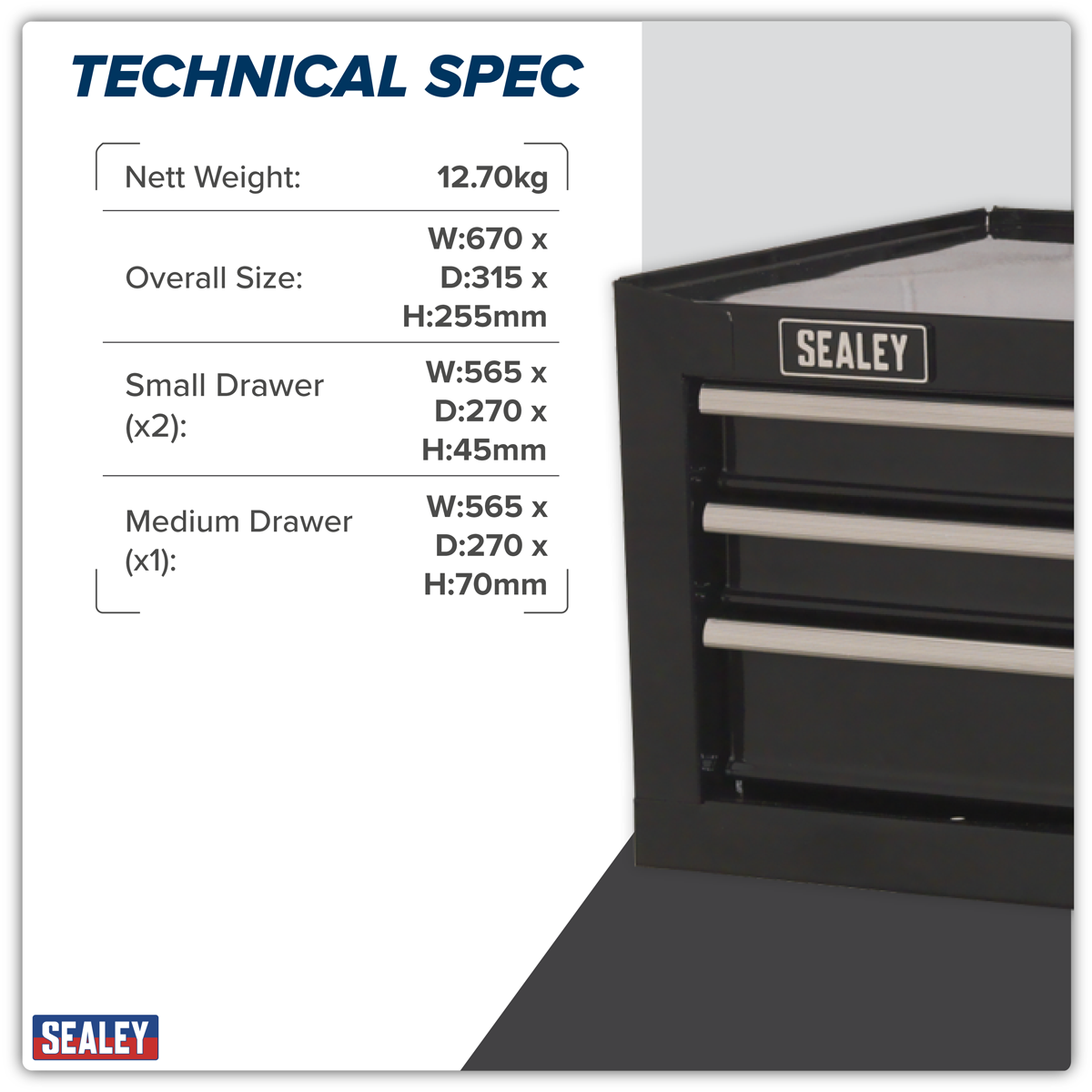 Mid-Box Tool Chest 3 Drawer - Black AP223B