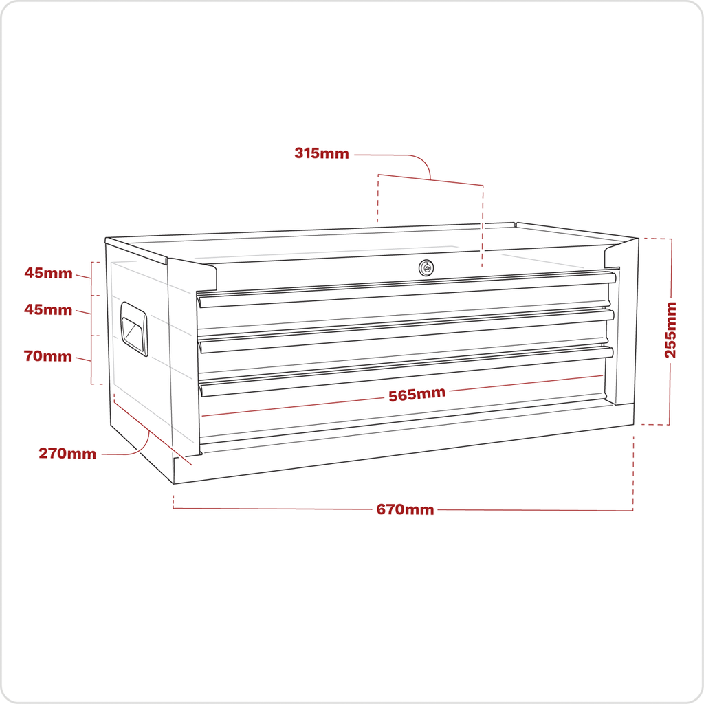 Mid-Box Tool Chest 3 Drawer - Red AP223