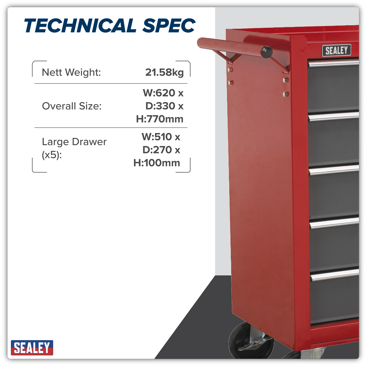 Rollcab 5 Drawer - Red/Grey AP22505BB