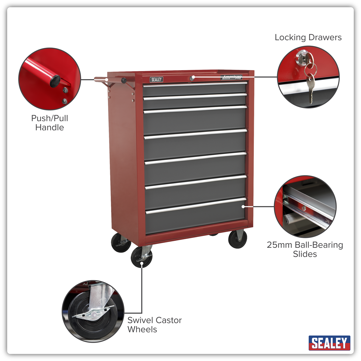 Rollcab 7 Drawer - Red/Grey AP22507BB