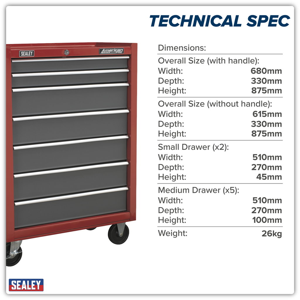 Rollcab 7 Drawer - Red/Grey AP22507BB
