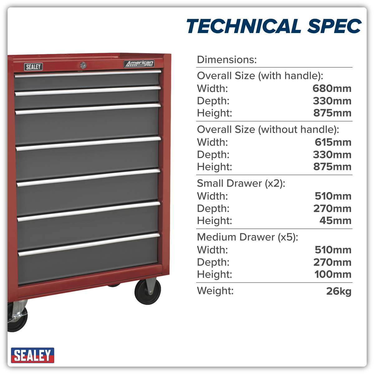 Rollcab 7 Drawer - Red/Grey AP22507BB