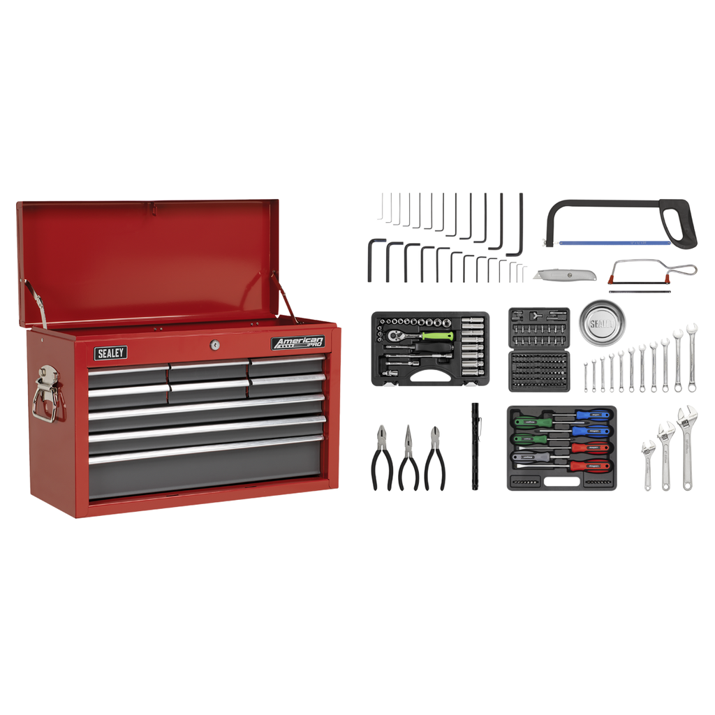 Topchest 9 Drawer with 205pc Tool Kit - Red/Grey AP22509BBCOMB