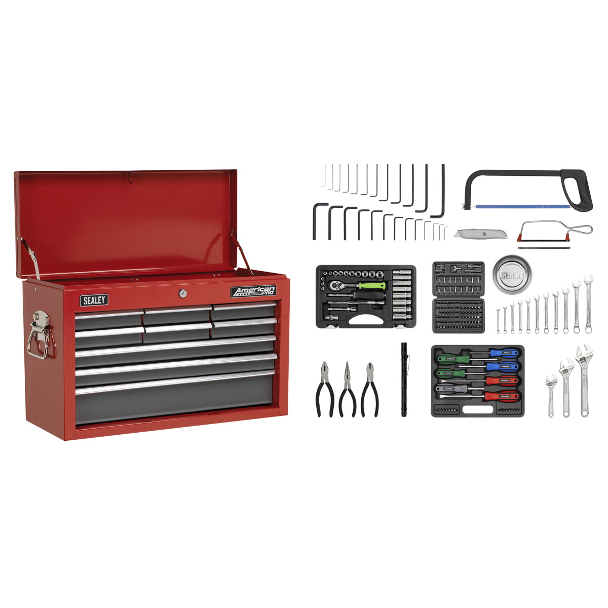 Topchest 9 Drawer with 205pc Tool Kit - Red/Grey AP22509BBCOMB