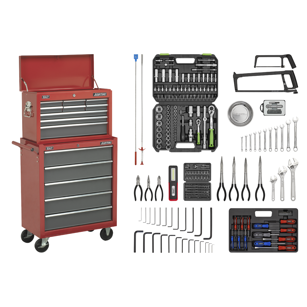 Topchest & Rollcab Combination 14 Drawer with 281pc Tool Kit - Red/Grey AP2250BBCOMBO