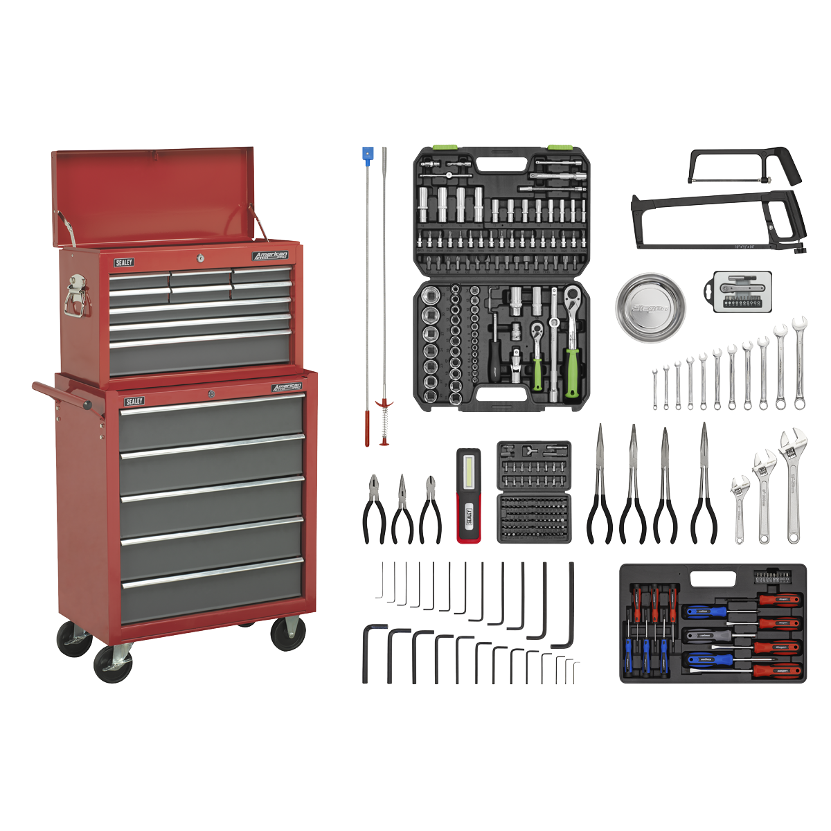 Topchest & Rollcab Combination 14 Drawer with 281pc Tool Kit - Red/Grey AP2250BBCOMBO