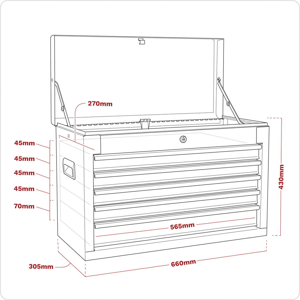 Topchest 5 Drawer - Red AP225