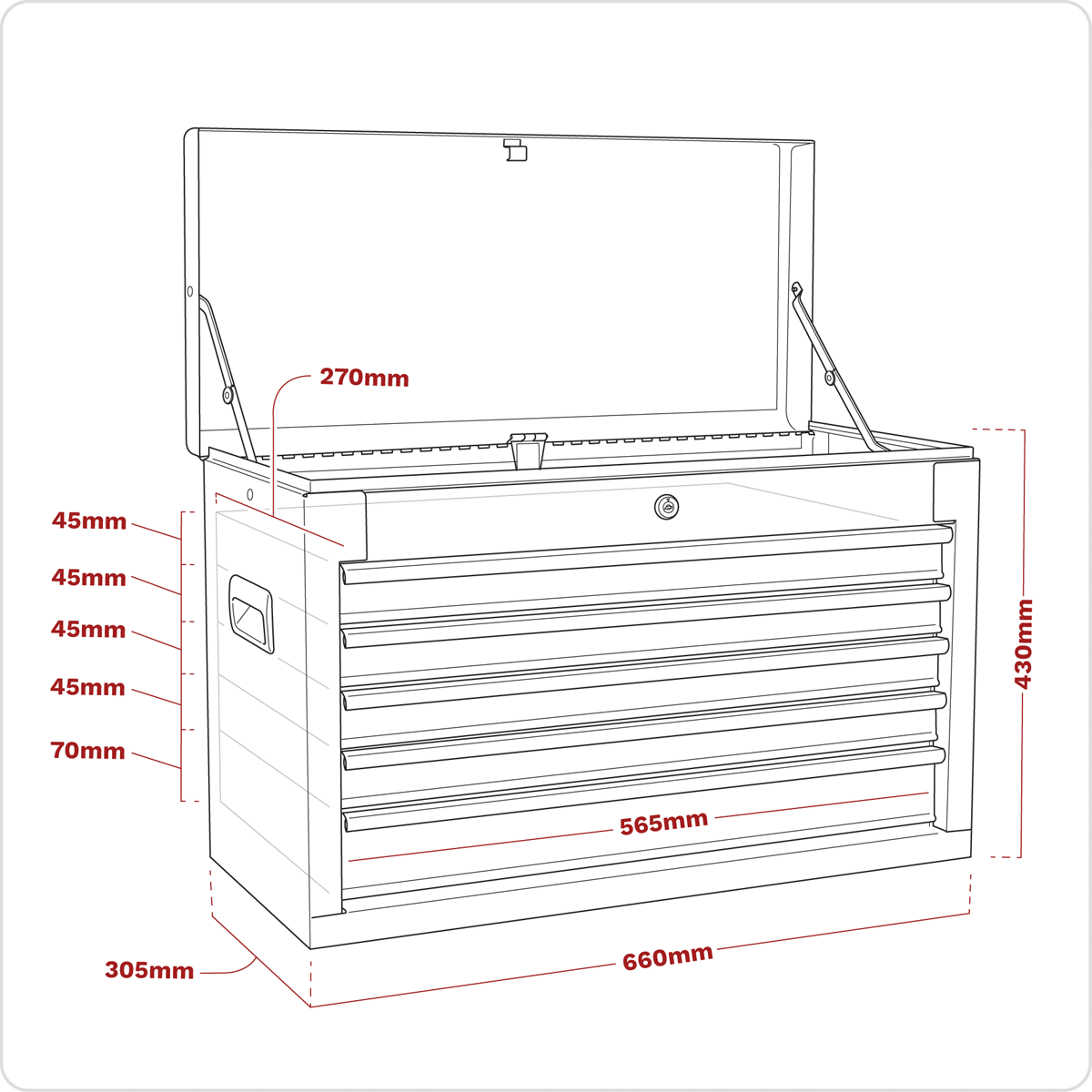 Topchest 5 Drawer - Red AP225