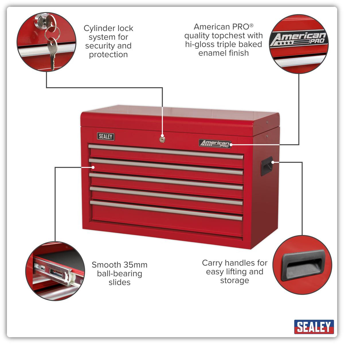 Topchest 5 Drawer - Red AP225
