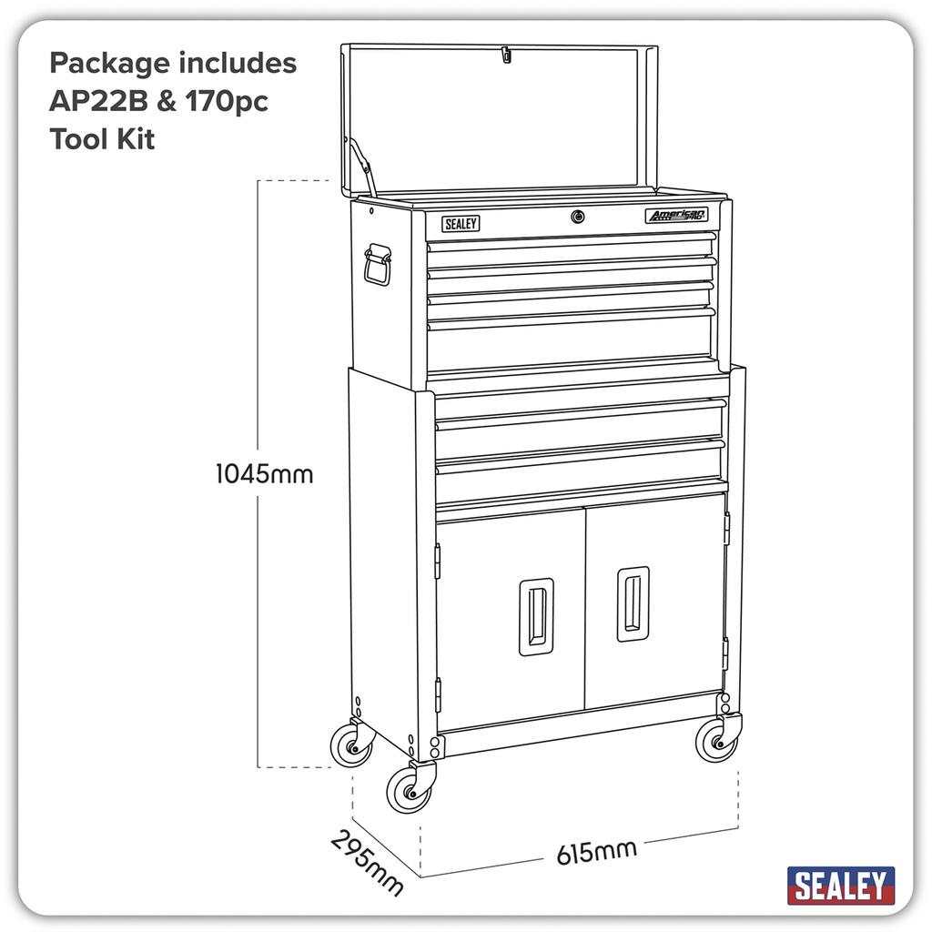 Topchest & Rollcab Combination 6 Drawer with 170pc Tool Kit - Blue/Black AP22BCOMBO