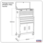 Topchest & Rollcab Combination 6 Drawer with 170pc Tool Kit - Blue/Black AP22BCOMBO