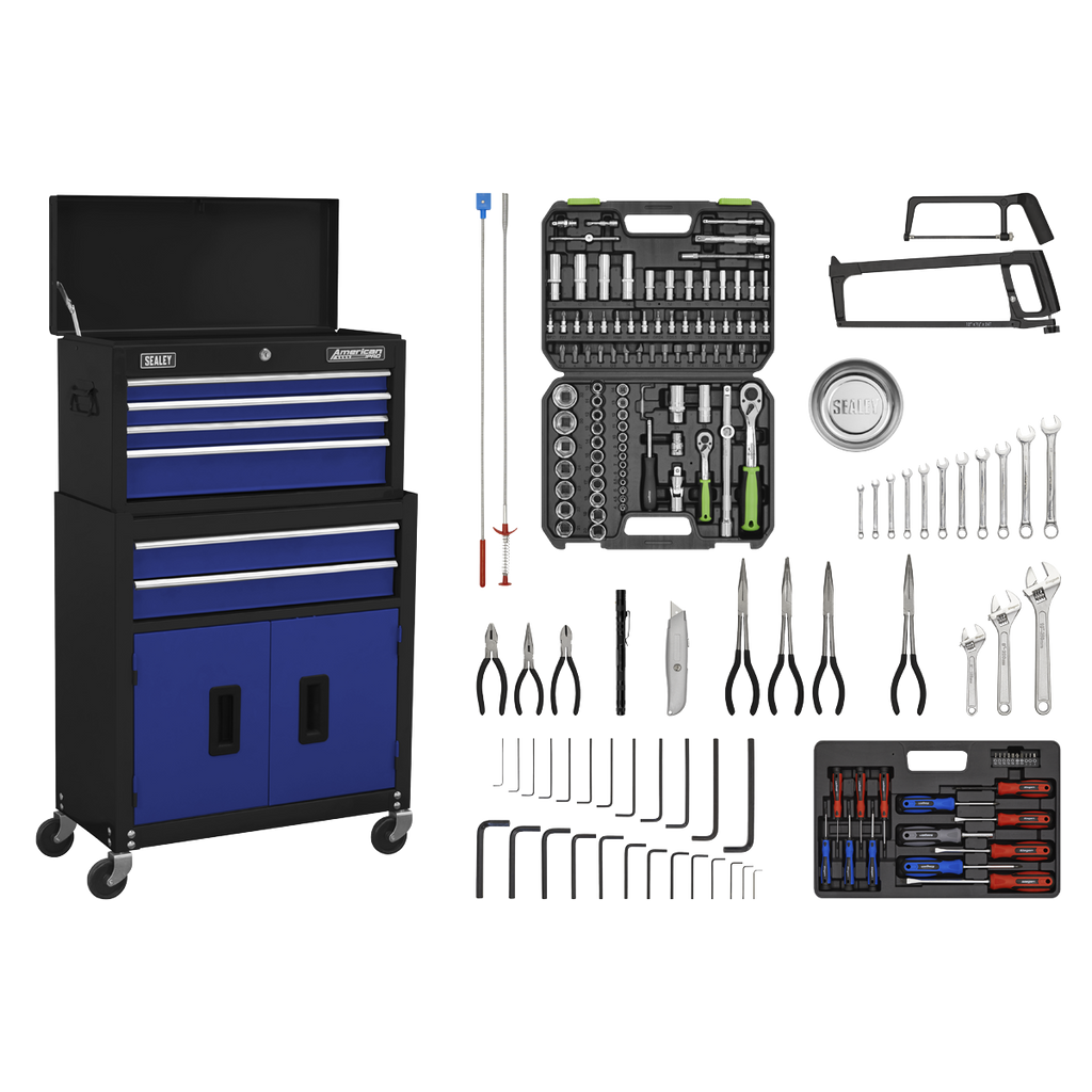 Topchest & Rollcab Combination 6 Drawer with 170pc Tool Kit - Blue/Black AP22BCOMBO