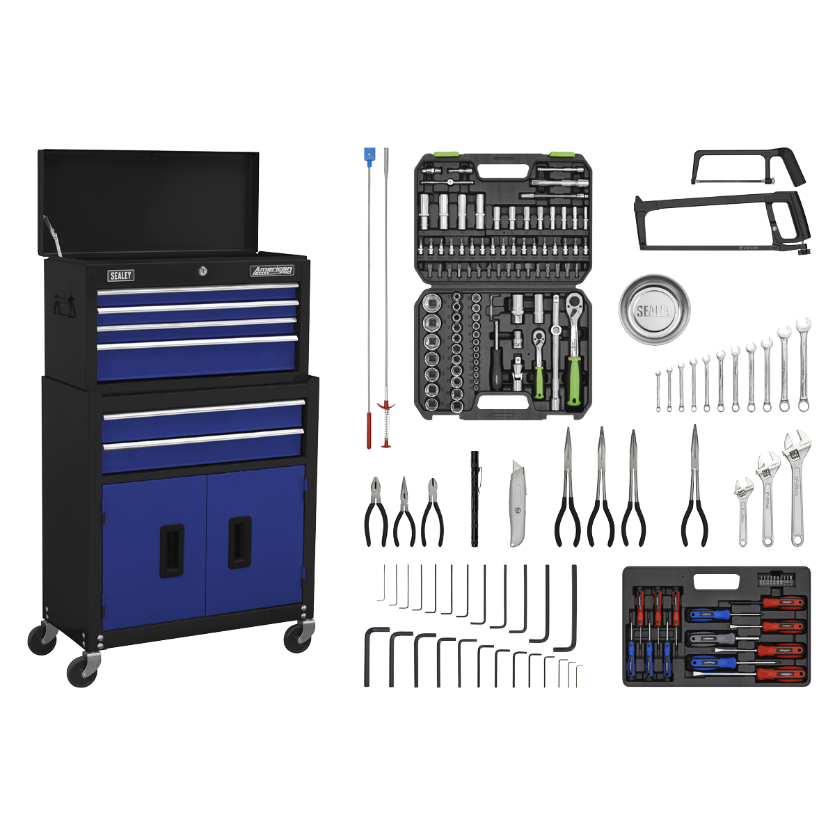 Topchest & Rollcab Combination 6 Drawer with 170pc Tool Kit - Blue/Black AP22BCOMBO