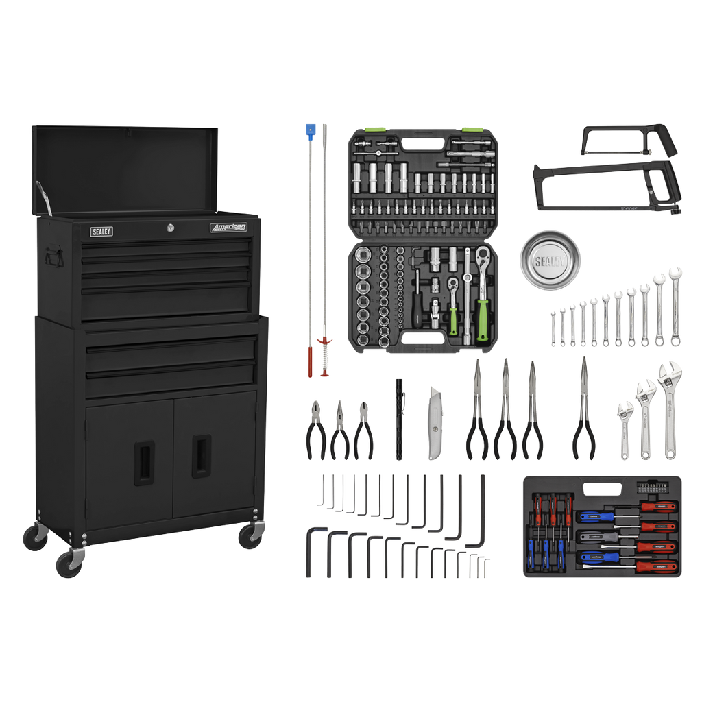 Topchest & Rollcab Combination 6 Drawer with 170pc Tool Kit - Black AP22BKCOMBO