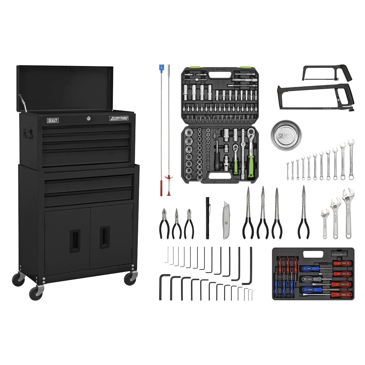 Topchest & Rollcab Combination 6 Drawer with 170pc Tool Kit - Black AP22BKCOMBO