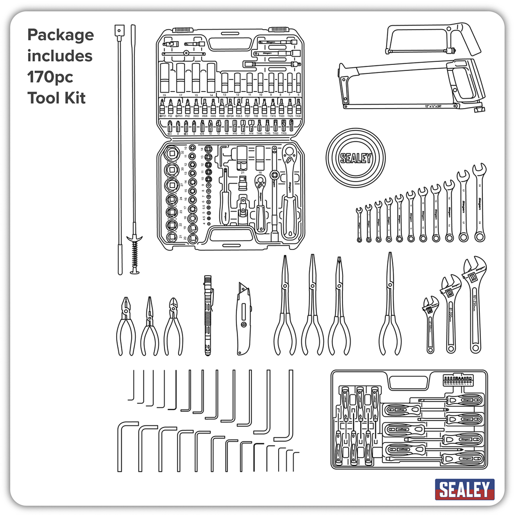 Topchest & Rollcab Combination 6 Drawer with 170pc Tool Kit - Black AP22BKCOMBO