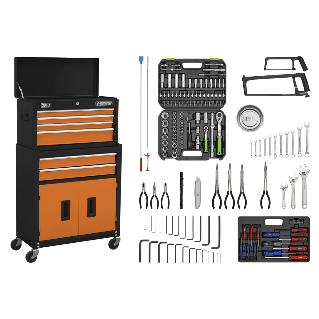 Topchest & Rollcab Combination 6 Drawer with 170pc Tool Kit - Orange/Black AP22OCOMBO