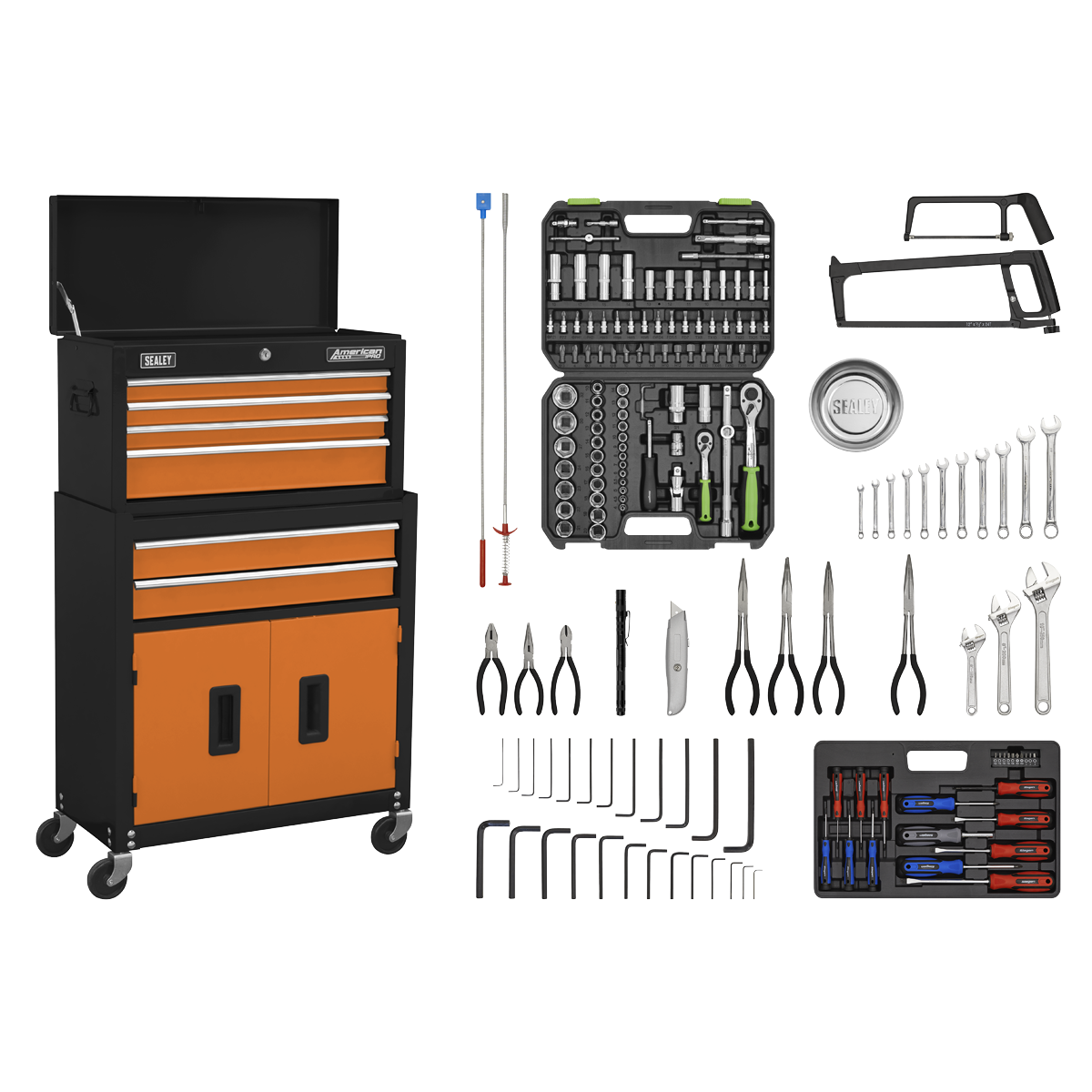 Topchest & Rollcab Combination 6 Drawer with 170pc Tool Kit - Orange/Black AP22OCOMBO