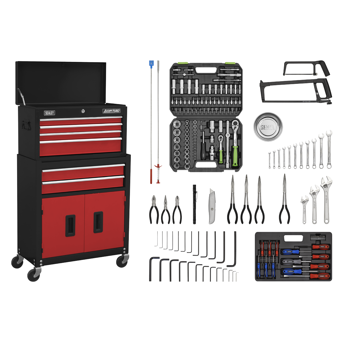 Topchest & Rollcab Combination 6 Drawer with 170pc Tool Kit - Red/Black AP22RCOMBO