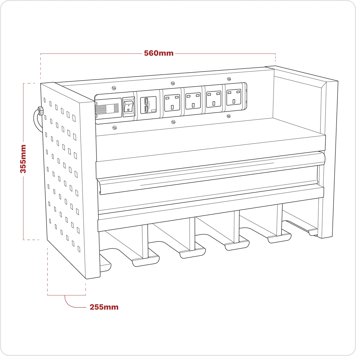 Power Tool Storage Rack with Drawer & Power Bar AP22SRBE