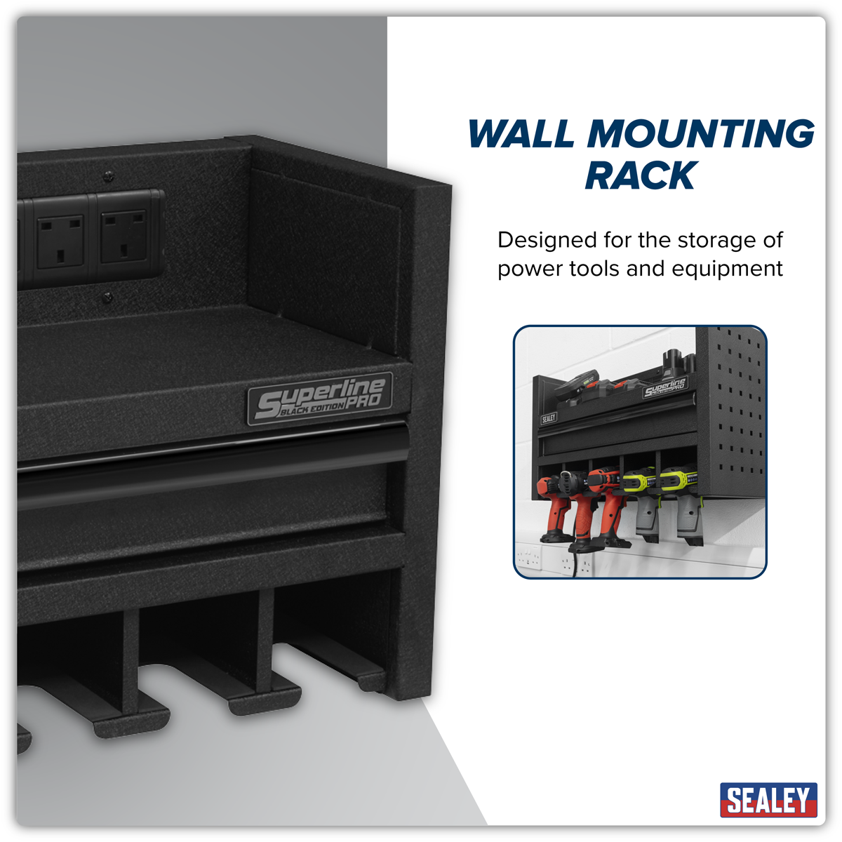 Power Tool Storage Rack with Drawer & Power Bar AP22SRBE