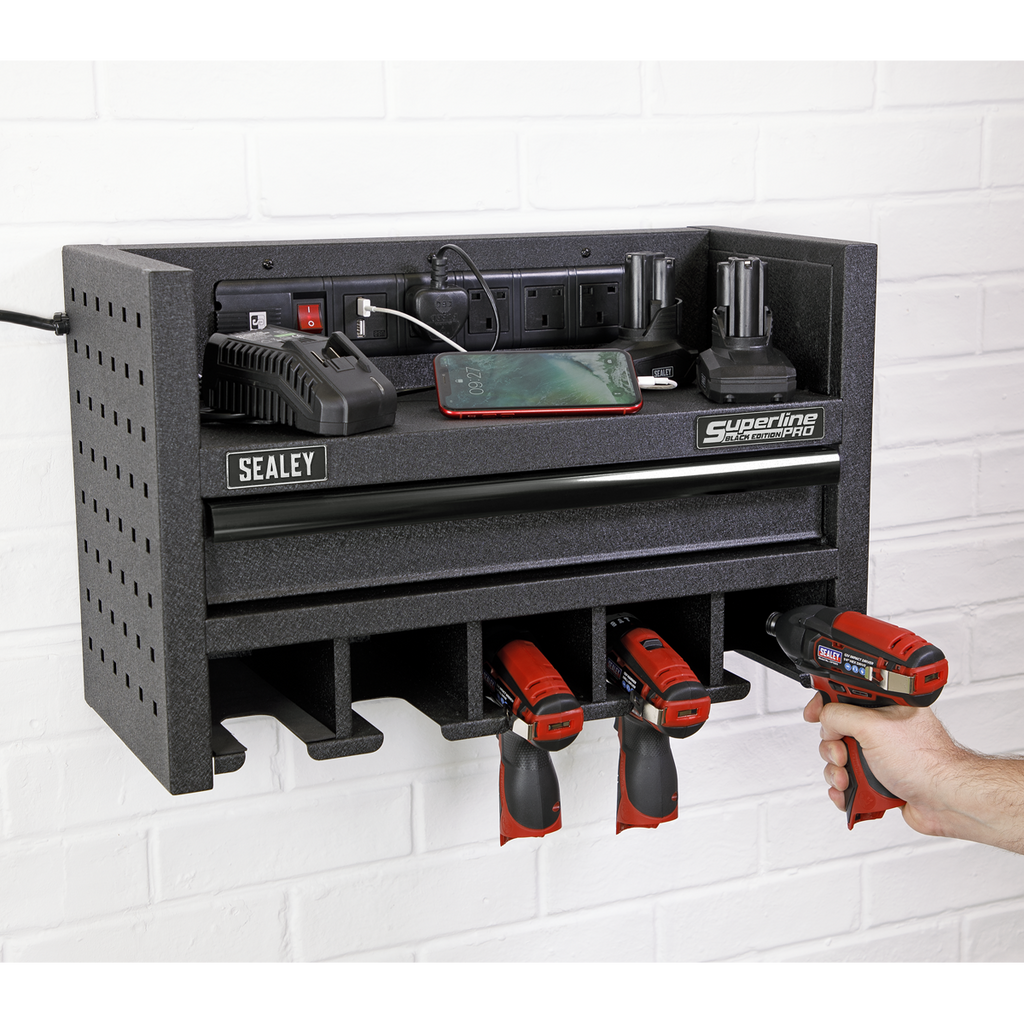 Power Tool Storage Rack with Drawer & Power Bar AP22SRBE