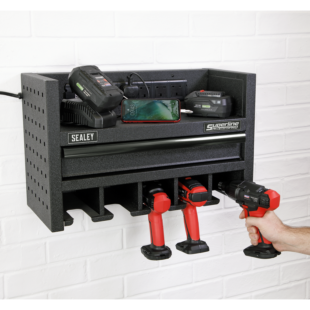 Power Tool Storage Rack with Drawer & Power Bar AP22SRBE