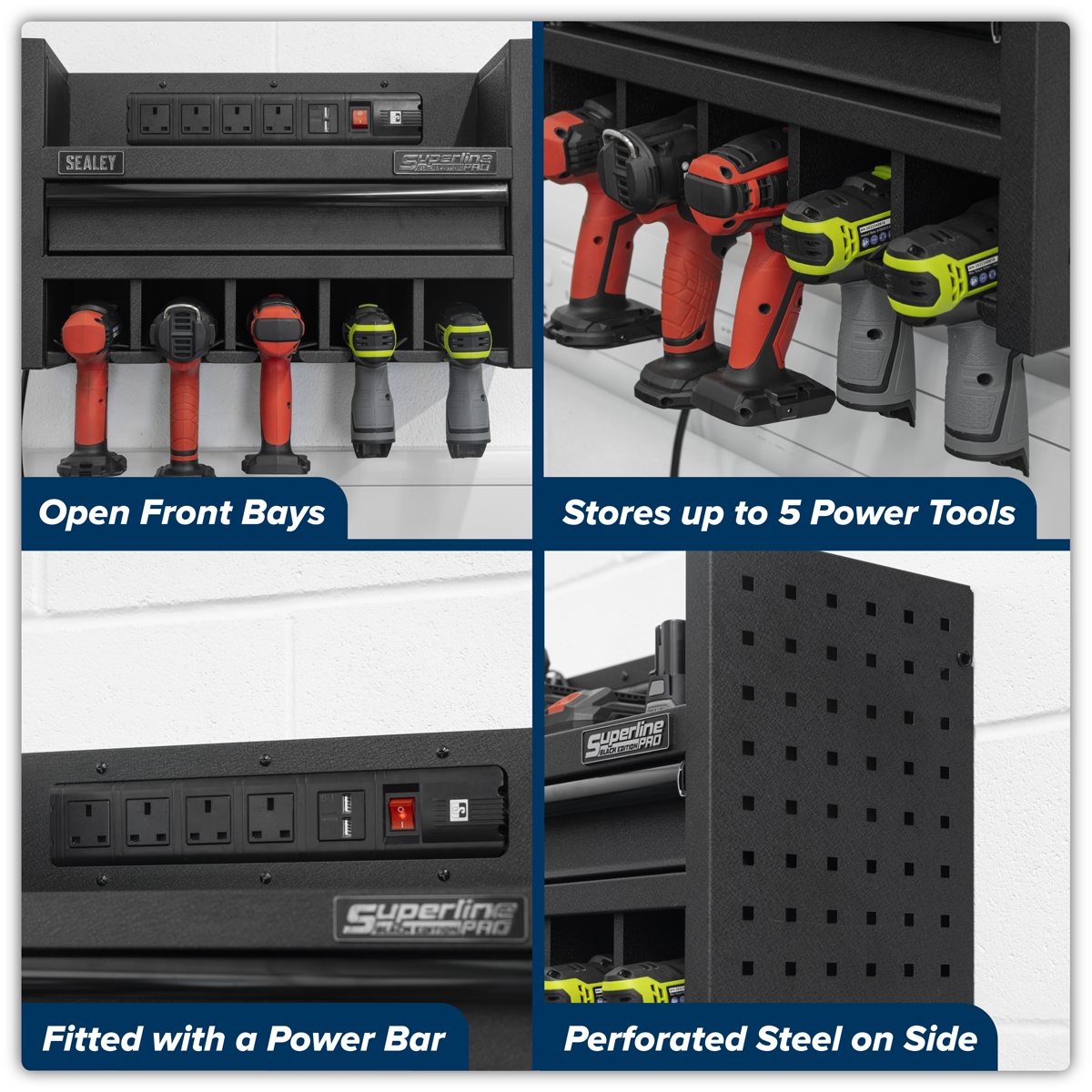 Power Tool Storage Rack with Drawer & Power Bar AP22SRBE